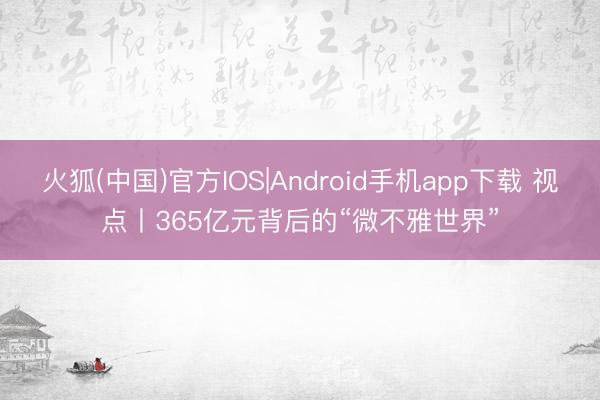 火狐(中国)官方IOS|Android手机app下载 视点丨365亿元背后的“微不雅世界”