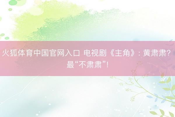 火狐体育中国官网入口 电视剧《主角》: 黄肃肃? 最“不肃肃”!