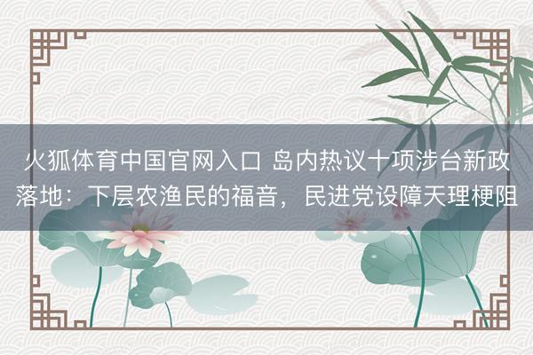 火狐体育中国官网入口 岛内热议十项涉台新政落地：下层农渔民的福音，民进党设障天理梗阻